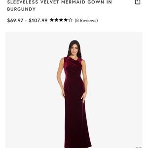 Adrianna Papell Red Velvet Mermaid Gown new with tags. Smoke free pet free home.